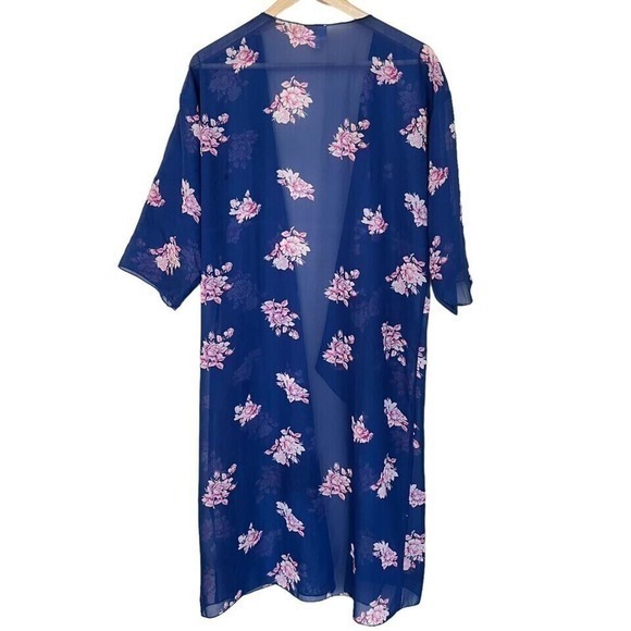 Lularoe LLR Med Shirley Sheer Chiffon Kimono Size M Beachy Blue Floral Flowy NWT - Picture 2 of 6